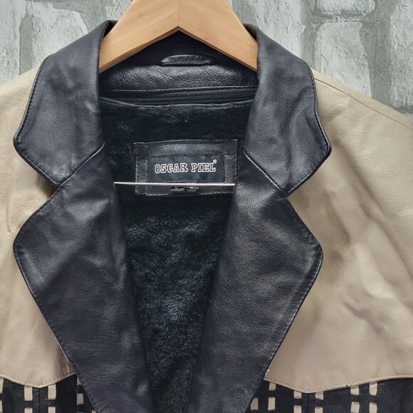 VTG Leather Western Sport Coat Jacket Rockabilly Removable Faux Fur Liner 44L - Picture 3 of 12